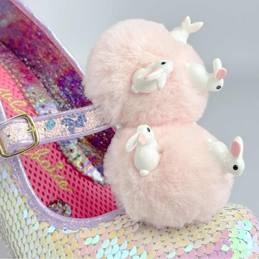 Irregular Choice Luce Mia Pink Rabbit Pom Heels – Size 38  – Iridescent - Picture 6 of 8